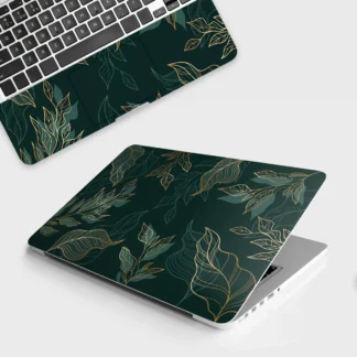 Golden Green Florals laptop skin - Botanical vinyl skin by Thuk Store