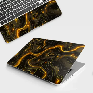 Golden Lava Waves laptop skin - Abstract vinyl skin by Thuk Store