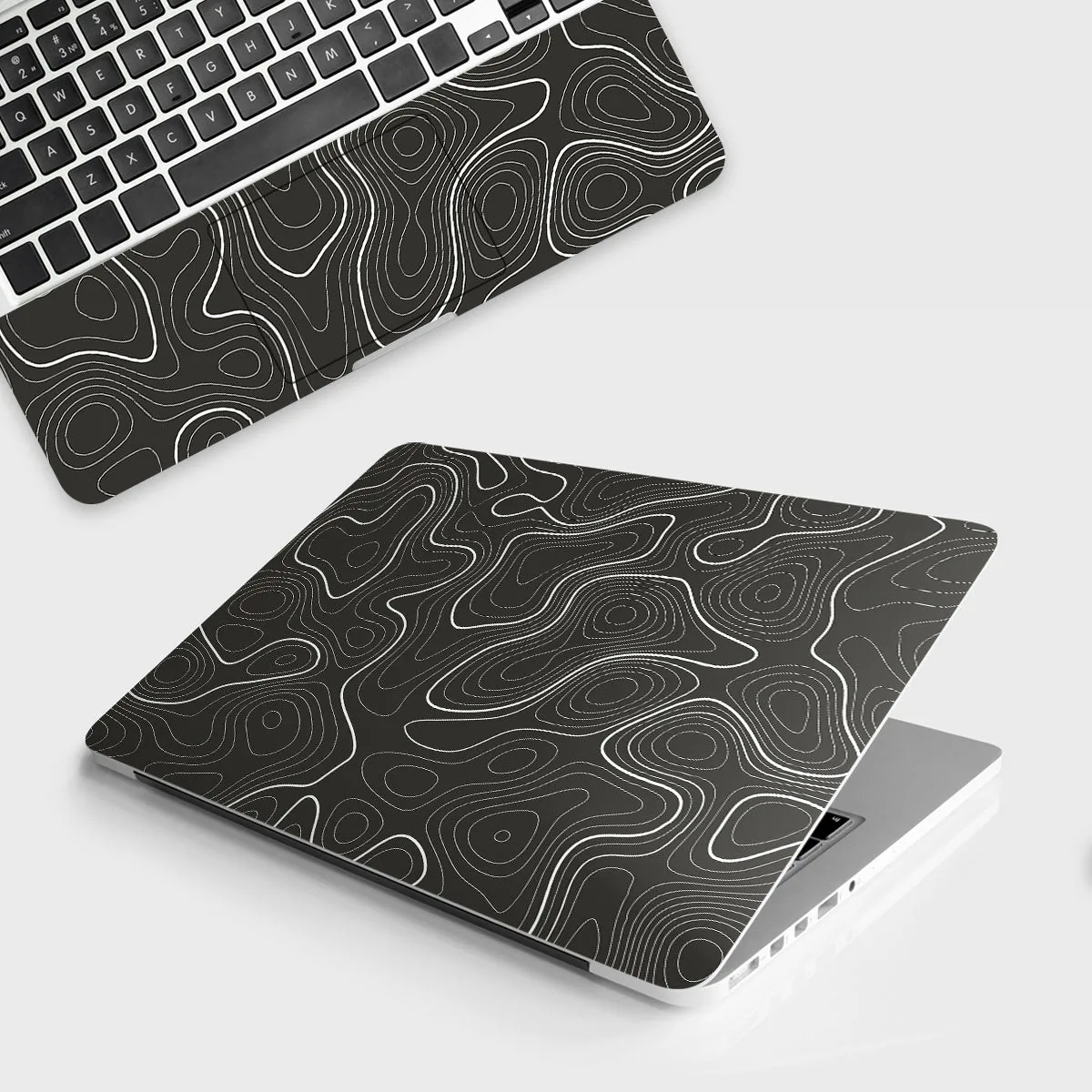 Grayscale Topographic Lines laptop skin - Maps vinyl skin by Thuk Store