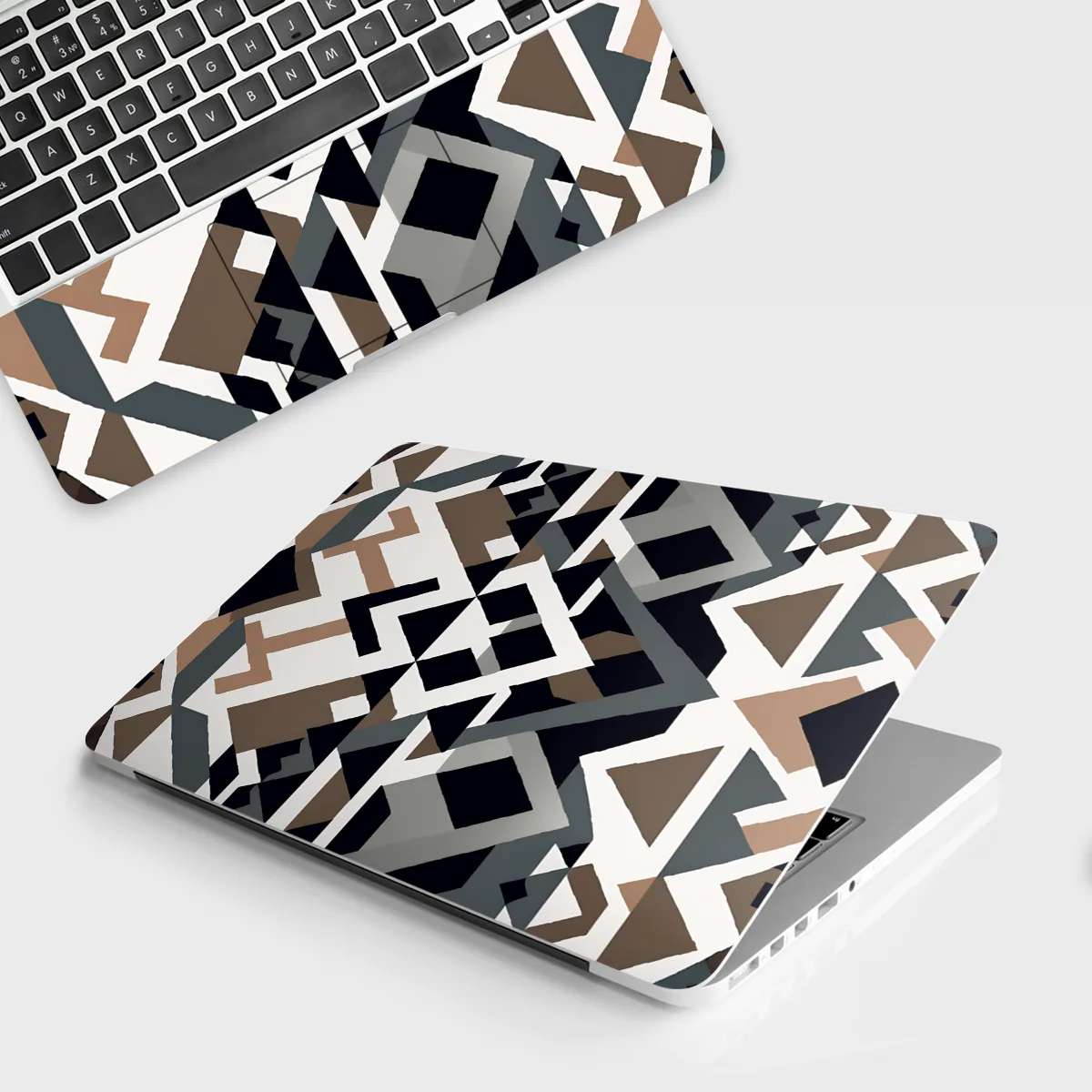 Grey Brown Geometric laptop skin - Abstract vinyl skin by Thuk Store
