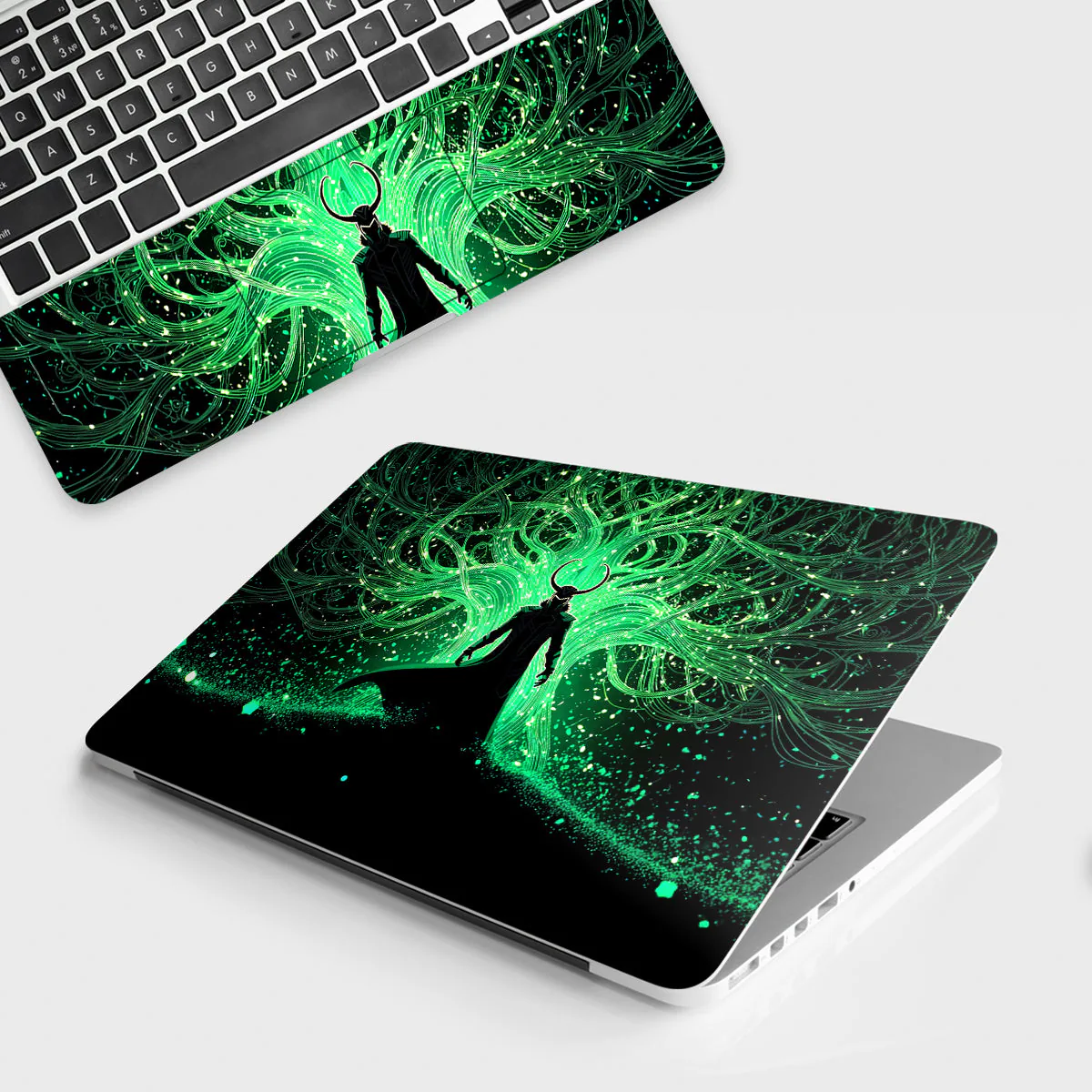 Loki - Glowing Green with Roots Behind laptop skin - Comics vinyl skin by Thuk Store