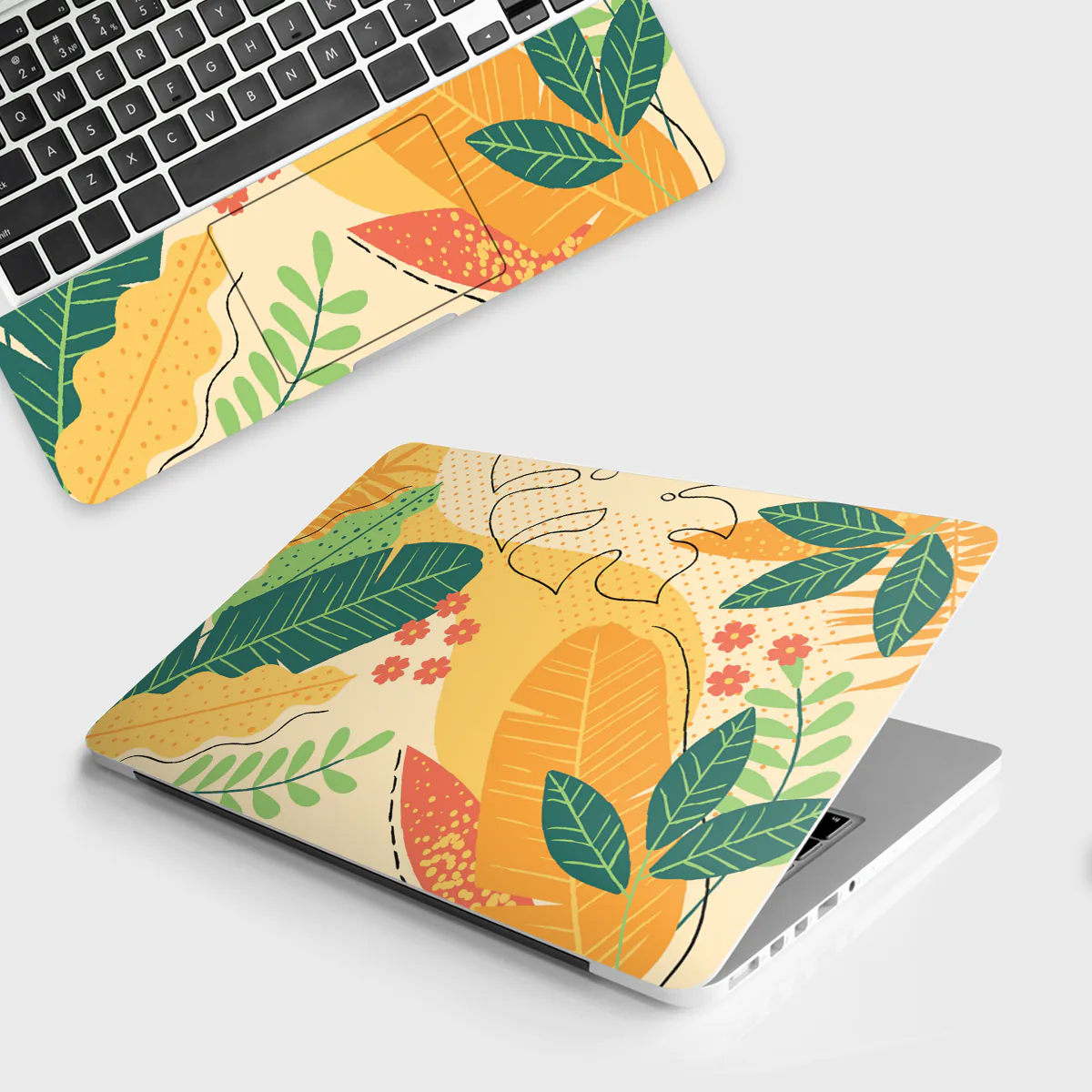 Tropical Yellow Green Florals laptop skin - Botanical vinyl skin by Thuk Store