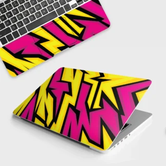 Yellow & Pink Racing Stripes laptop skin - Abstract vinyl skin by Thuk Store